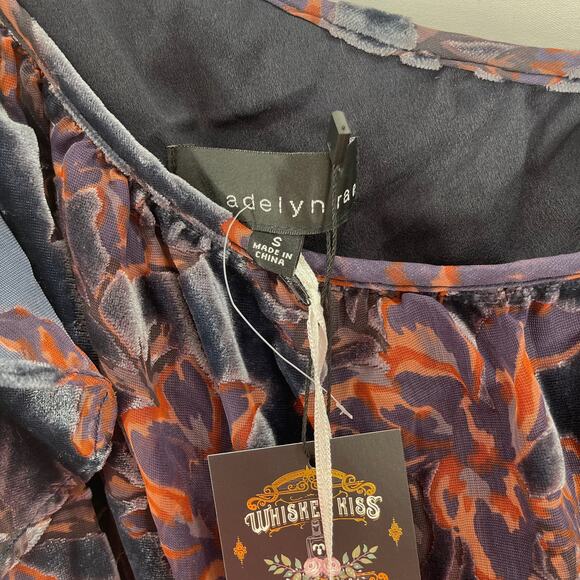 Adelyn Rae Angie Dress One Shoulder Velvet Floral Ruffle Small New With Tags - Picture 5 of 13